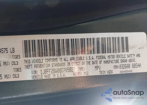 2008 Jeep Patriot Sport из США, поврежденный, VIN 1J8FF28W08D705827